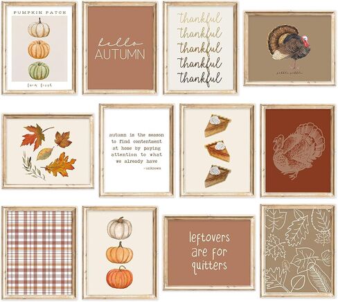 FYSUIMU 12Pcs Thanksgiving Wall Art Prints Boho Fall Turkey Pumpkin Maple Leaf Art Poster Aesthetic Seasonal Wall Decor for Autumn Home Office School Gallery(UNFRAMED 8 x 10 Inch) in Saudi Arabia