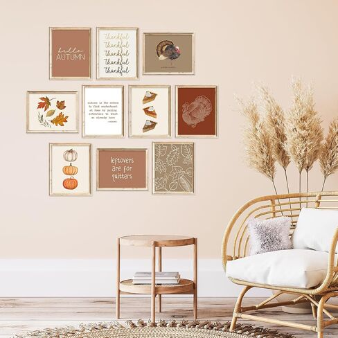 FYSUIMU 12Pcs Thanksgiving Wall Art Prints Boho Fall Turkey Pumpkin Maple Leaf Art Poster Aesthetic Seasonal Wall Decor for Autumn Home Office School Gallery(UNFRAMED 8 x 10 Inch) in Saudi Arabia