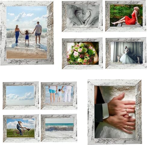 Rustic Picture Frames,10 Pack Collage Picture Frames,Gallery Wall Frame Set with Two 8x10, Four 5x7, Four 4x6, Farmhouse wood Photo Frames for living room Wall Gallery Decor or Desk, rustic white in Saudi Arabia