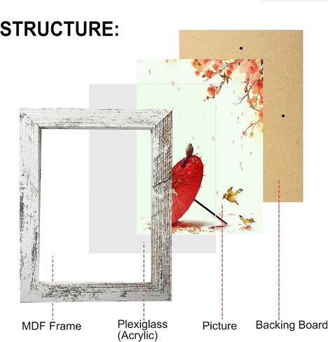 Rustic Picture Frames,10 Pack Collage Picture Frames,Gallery Wall Frame Set with Two 8x10, Four 5x7, Four 4x6, Farmhouse wood Photo Frames for living room Wall Gallery Decor or Desk, rustic white in Saudi Arabia