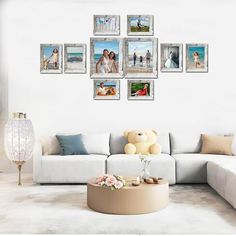 Rustic Picture Frames,10 Pack Collage Picture Frames,Gallery Wall Frame Set with Two 8x10, Four 5x7, Four 4x6, Farmhouse wood Photo Frames for living room Wall Gallery Decor or Desk, rustic white in Saudi Arabia