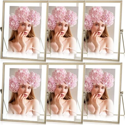 Hoteam 6 Pieces 5x7 Inch Gold Floating Frame Glass Picture Photo Frame Bulk Metal Vintage Geometric Vertical Tabletop Display or Wall Mounting Decor(Gold) in Saudi Arabia