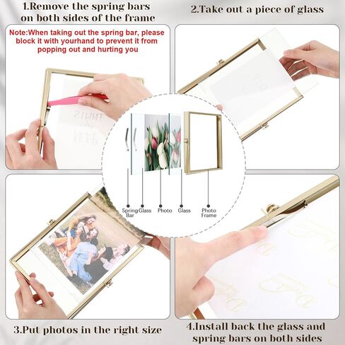 Hoteam 6 Pieces 5x7 Inch Gold Floating Frame Glass Picture Photo Frame Bulk Metal Vintage Geometric Vertical Tabletop Display or Wall Mounting Decor(Gold) in Saudi Arabia