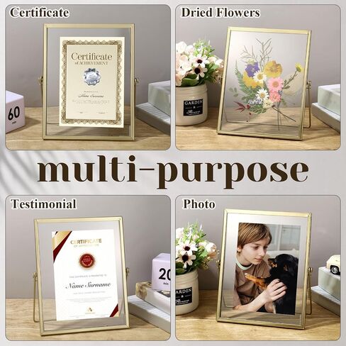 Hoteam 6 Pieces 5x7 Inch Gold Floating Frame Glass Picture Photo Frame Bulk Metal Vintage Geometric Vertical Tabletop Display or Wall Mounting Decor(Gold) in Saudi Arabia