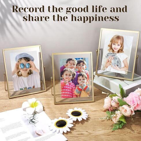 Hoteam 6 Pieces 5x7 Inch Gold Floating Frame Glass Picture Photo Frame Bulk Metal Vintage Geometric Vertical Tabletop Display or Wall Mounting Decor(Gold) in Saudi Arabia