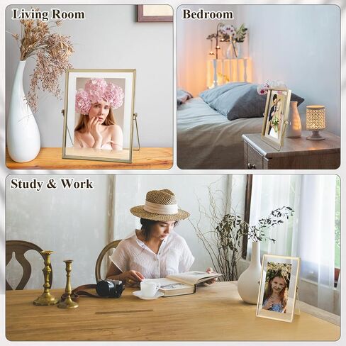 Hoteam 6 Pieces 5x7 Inch Gold Floating Frame Glass Picture Photo Frame Bulk Metal Vintage Geometric Vertical Tabletop Display or Wall Mounting Decor(Gold) in Saudi Arabia