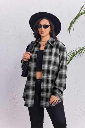 Zeagoo Womens Plus Size Flannel Shirts Plaid Shirts Long Sleeves Casual Button Down Collared Shacket Tops in Saudi Arabia