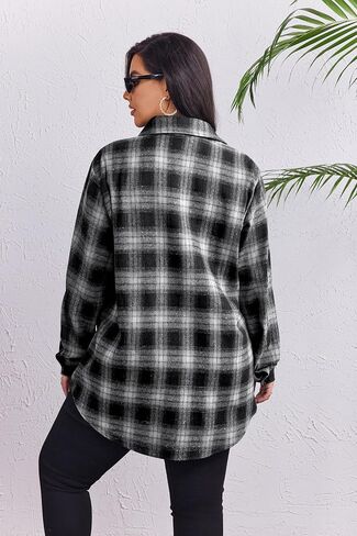 Zeagoo Womens Plus Size Flannel Shirts Plaid Shirts Long Sleeves Casual Button Down Collared Shacket Tops in Saudi Arabia
