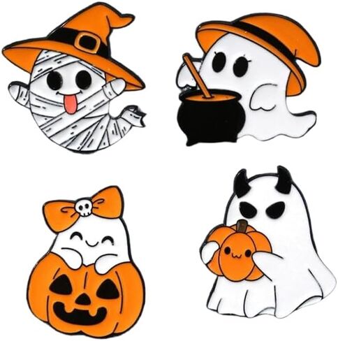 Halloween Ghost Bat Brooch For Women Cute Enamel Pins Funny Cartoon Lapel Pin Backpack Hat Halloween Party in Kuwait