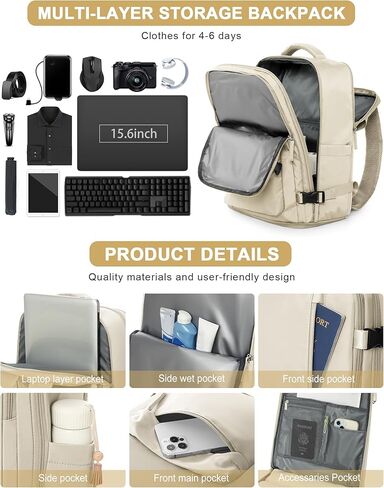 VGCUB Carry on Backpack,Large Travel Backpack for Women Men Airline Approved Gym Backpack Business Laptop Daypack,Black in Kuwait