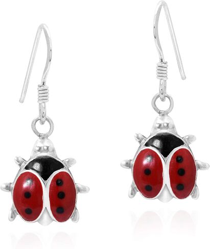Adorable Little Red Lady Bug .925 Sterling Silver Dangle Earrings | Earrings for Women Sterling Silver | Red Earrings for Women Dangle in Saudi Arabia