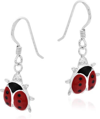 Adorable Little Red Lady Bug .925 Sterling Silver Dangle Earrings | Earrings for Women Sterling Silver | Red Earrings for Women Dangle in Saudi Arabia