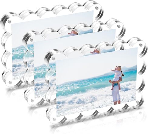 Acrylic Picture Frames 3 Pack, 4×6 In Magnetic Picture Photo Frames, Clear Frameless Photo Display Freestanding,Double Sided Picture Frame Gift for Desk Desktop Home Office Decor,UV Protection in Saudi Arabia