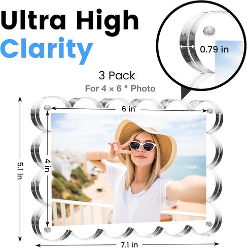 Acrylic Picture Frames 3 Pack, 4×6 In Magnetic Picture Photo Frames, Clear Frameless Photo Display Freestanding,Double Sided Picture Frame Gift for Desk Desktop Home Office Decor,UV Protection in Saudi Arabia