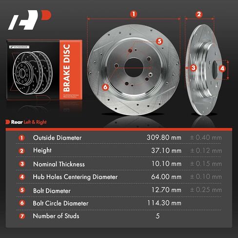 دوارات فرامل قرصية صلبة خلفية A-Premium مقاس 12.19 بوصة (309.8 مم) متوافقة مع موديلات مختارة من Honda وAcura - CR-V CRV 2017-2023، TLX 2015-2020، مجموعة مكونة من قطعتين in Saudi Arabia