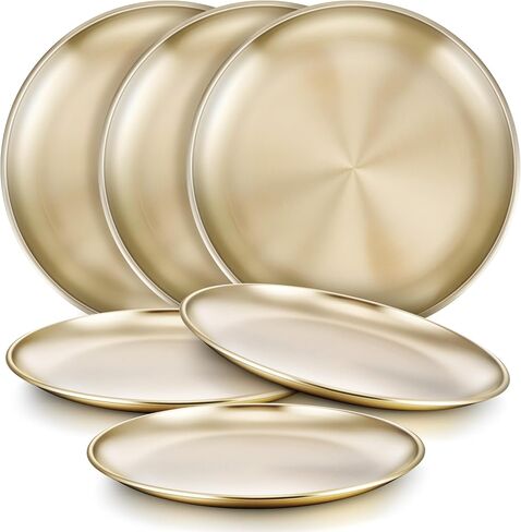HaWare 6-Piece 18/8 Stainless Steel Plates, Metal 304 Dinner Dishes for Kids Toddlers Children, 8 Inch Feeding Serving Camping Plates, Reusable and Dishwasher Safe in Kuwait