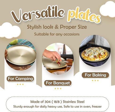 HaWare 6-Piece 18/8 Stainless Steel Plates, Metal 304 Dinner Dishes for Kids Toddlers Children, 8 Inch Feeding Serving Camping Plates, Reusable and Dishwasher Safe in Kuwait