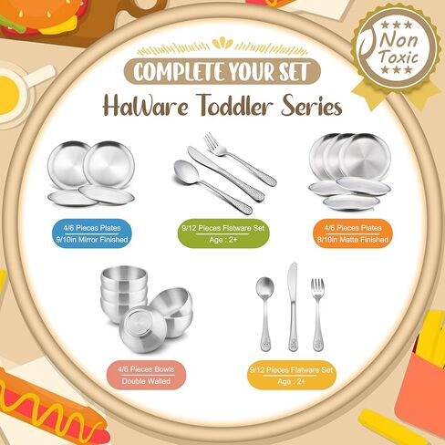 HaWare 6-Piece 18/8 Stainless Steel Plates, Metal 304 Dinner Dishes for Kids Toddlers Children, 8 Inch Feeding Serving Camping Plates, Reusable and Dishwasher Safe in Kuwait