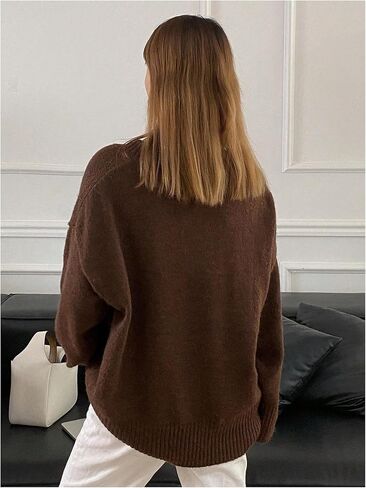 Women's Oversized Fall Sweaters Long Sleeve V Neck Loose Knit Pullover Tops Airport Travel Outfit in Saudi Arabia