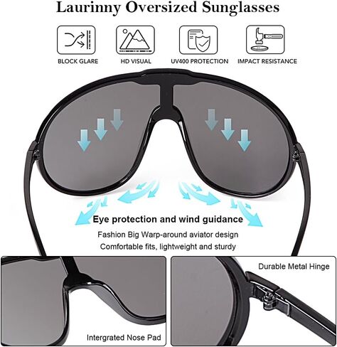 Trendy Oversized Sunglasses for Women Men Fashion Shield Big Aviator Sun Glasses UV400 Protection Goggles in Kuwait