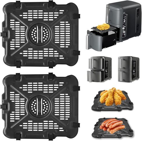 Air Fryer Grill Pan for Ninja Air Fryers, 2 Packs Replacement Air Fryer Crisper Plate Grill Plate Tray Accessories with Rubber Bumpers for Ninja Foodi DZ201 DZ100 DZ090 Air Fryer, Dishwasher Safe in Kuwait