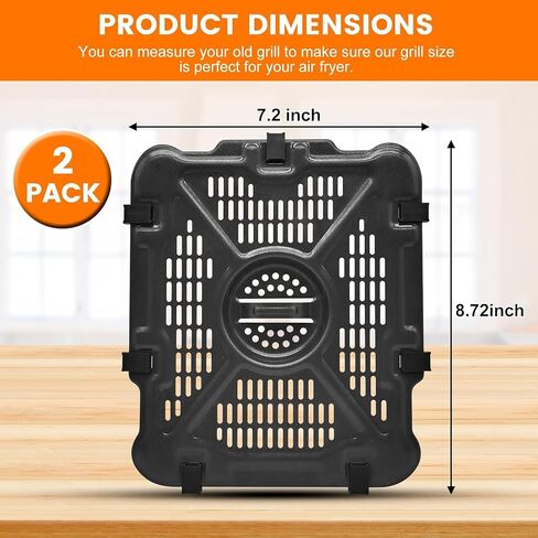 Air Fryer Grill Pan for Ninja Air Fryers, 2 Packs Replacement Air Fryer Crisper Plate Grill Plate Tray Accessories with Rubber Bumpers for Ninja Foodi DZ201 DZ100 DZ090 Air Fryer, Dishwasher Safe in Kuwait