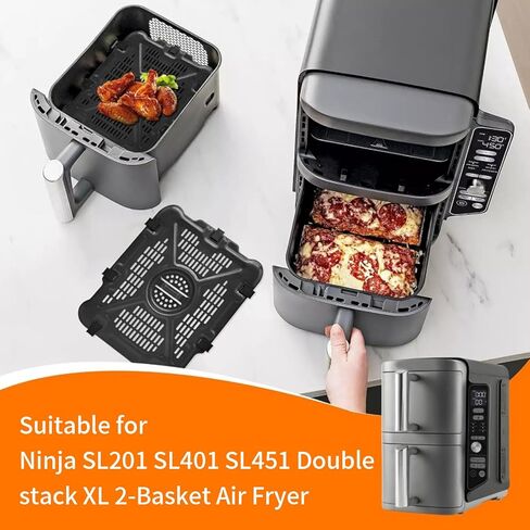Air Fryer Grill Pan for Ninja Air Fryers, 2 Packs Replacement Air Fryer Crisper Plate Grill Plate Tray Accessories with Rubber Bumpers for Ninja Foodi DZ201 DZ100 DZ090 Air Fryer, Dishwasher Safe in Kuwait