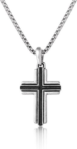 Lucky Brand Stainless Steel Cross Necklace for Men 24", Two-Tone Pendant Necklace, Cross Jewelry in Saudi Arabia