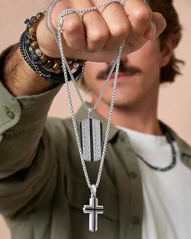 Lucky Brand Stainless Steel Cross Necklace for Men 24", Two-Tone Pendant Necklace, Cross Jewelry in Saudi Arabia