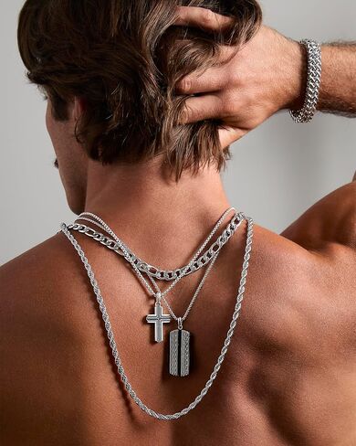 Lucky Brand Stainless Steel Cross Necklace for Men 24", Two-Tone Pendant Necklace, Cross Jewelry in Saudi Arabia
