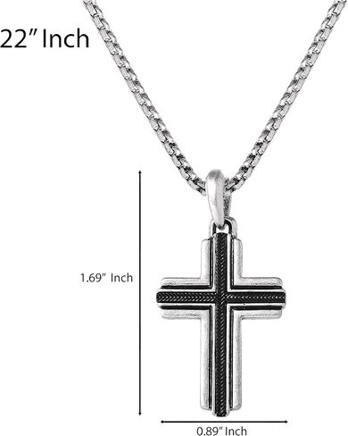 Lucky Brand Stainless Steel Cross Necklace for Men 24", Two-Tone Pendant Necklace, Cross Jewelry in Saudi Arabia