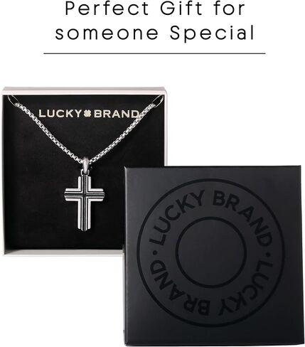 Lucky Brand Stainless Steel Cross Necklace for Men 24", Two-Tone Pendant Necklace, Cross Jewelry in Saudi Arabia