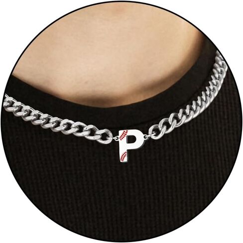 Baseball Necklaces for Boys Stainless Steel Initial Necklace with Letter A-Z 6.5mm Cuban Chain Adjustable Gifts for Men Boys 16+2 Inches in Saudi Arabia