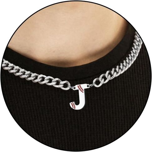Baseball Necklaces for Boys Stainless Steel Initial Necklace with Letter A-Z 6.5mm Cuban Chain Adjustable Gifts for Men Boys 16+2 Inches in Saudi Arabia