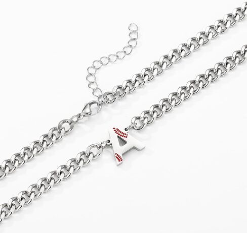 Baseball Necklaces for Boys Stainless Steel Initial Necklace with Letter A-Z 6.5mm Cuban Chain Adjustable Gifts for Men Boys 16+2 Inches in Saudi Arabia