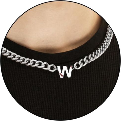 Baseball Necklaces for Boys Stainless Steel Initial Necklace with Letter A-Z 6.5mm Cuban Chain Adjustable Gifts for Men Boys 16+2 Inches in Saudi Arabia