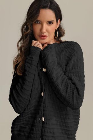 ATHMILE Womens Cardigan Sweaters Casual Long Sleeve Button Down Crewneck Casual Knit Cropped Fall Winter Jackets Clothes in Saudi Arabia