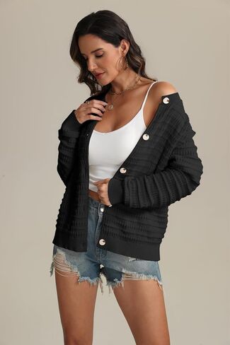 ATHMILE Womens Cardigan Sweaters Casual Long Sleeve Button Down Crewneck Casual Knit Cropped Fall Winter Jackets Clothes in Saudi Arabia