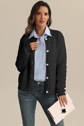 ATHMILE Womens Cardigan Sweaters Casual Long Sleeve Button Down Crewneck Casual Knit Cropped Fall Winter Jackets Clothes in Saudi Arabia