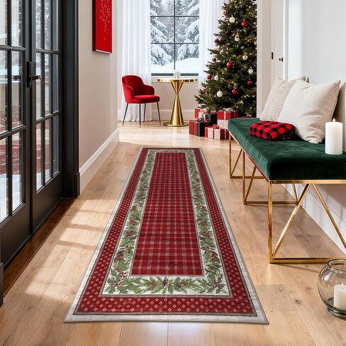 garveehome 2x6 سجادة عداء عيد الميلاد للممر: سجاد عداء عيد الميلاد قابل للغسل في الغسالة للمطبخ مع دعم غير قابل للانزلاق، مدخل المدخل حصيرة قابلة للغسل، كومة منخفضة ناعمة غير قابلة للانزلاق سجادة حمام 2 * 6 قدم أحمر in Kuwait