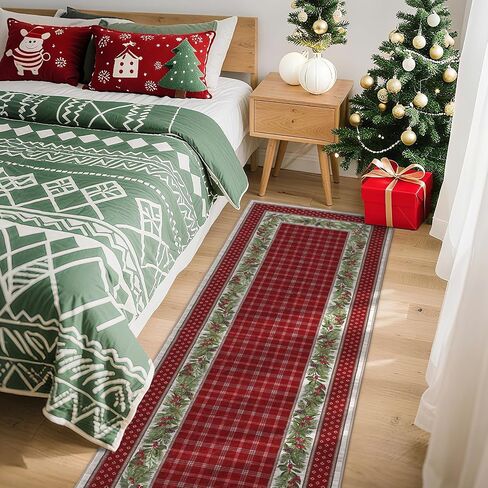 garveehome 2x6 سجادة عداء عيد الميلاد للممر: سجاد عداء عيد الميلاد قابل للغسل في الغسالة للمطبخ مع دعم غير قابل للانزلاق، مدخل المدخل حصيرة قابلة للغسل، كومة منخفضة ناعمة غير قابلة للانزلاق سجادة حمام 2 * 6 قدم أحمر in Kuwait