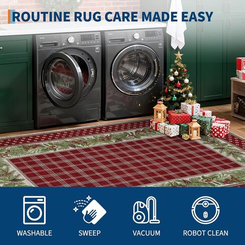 garveehome 2x6 سجادة عداء عيد الميلاد للممر: سجاد عداء عيد الميلاد قابل للغسل في الغسالة للمطبخ مع دعم غير قابل للانزلاق، مدخل المدخل حصيرة قابلة للغسل، كومة منخفضة ناعمة غير قابلة للانزلاق سجادة حمام 2 * 6 قدم أحمر in Kuwait