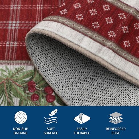 garveehome 2x6 سجادة عداء عيد الميلاد للممر: سجاد عداء عيد الميلاد قابل للغسل في الغسالة للمطبخ مع دعم غير قابل للانزلاق، مدخل المدخل حصيرة قابلة للغسل، كومة منخفضة ناعمة غير قابلة للانزلاق سجادة حمام 2 * 6 قدم أحمر in Kuwait