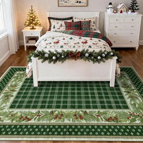 GarveeHome 2x6 Christmas Runner Rug for Hallway: Machine Washable Christmas Runner Rugs for Kitchen with Non-Slip Backing, Hallway Entryway Washable Mat, Soft Low Pile Non-Slip Bathroom Mat 2*6 ft Red in Saudi Arabia