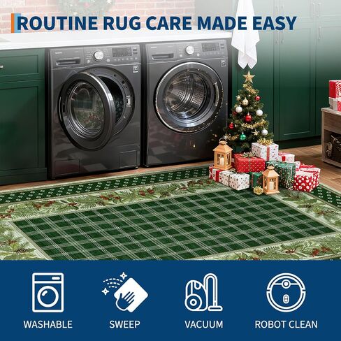 GarveeHome 2x6 Christmas Runner Rug for Hallway: Machine Washable Christmas Runner Rugs for Kitchen with Non-Slip Backing, Hallway Entryway Washable Mat, Soft Low Pile Non-Slip Bathroom Mat 2*6 ft Red in Saudi Arabia