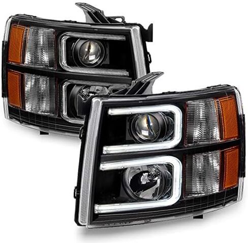 AKKON - For 2007-13 Chevy Silverado 1500 | 2007-14 2500HD 3500HD LED C-Shape Tube Black Bazel Projector Headlights Pair Set in Saudi Arabia