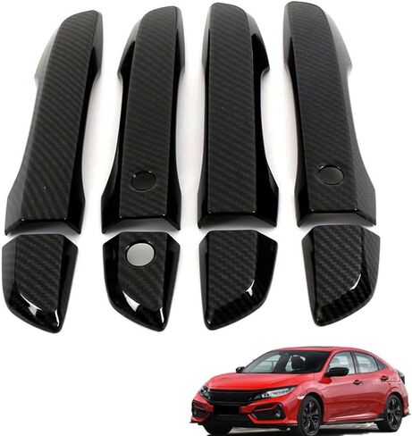 AJHLJ® 8 قطع لملحقات الجيل العاشر من Civic غطاء مقبض الباب الديكور الخارجي متوافق مع Honda Civic 2016 ~ 2021 (بدون ثقوب ذكية بيانو أسود) in Kuwait