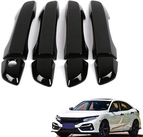 AJHLJ® 8 قطع لملحقات الجيل العاشر من Civic غطاء مقبض الباب الديكور الخارجي متوافق مع Honda Civic 2016 ~ 2021 (بدون ثقوب ذكية بيانو أسود) in Kuwait