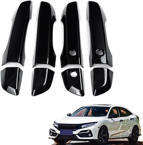 AJHLJ® 8 قطع لملحقات الجيل العاشر من Civic غطاء مقبض الباب الديكور الخارجي متوافق مع Honda Civic 2016 ~ 2021 (بدون ثقوب ذكية بيانو أسود) in Kuwait