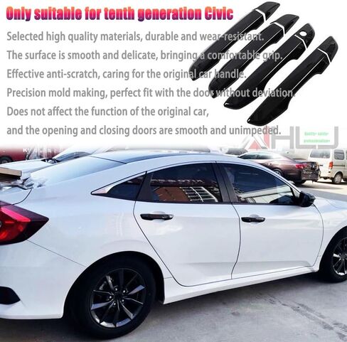 AJHLJ® 8 قطع لملحقات الجيل العاشر من Civic غطاء مقبض الباب الديكور الخارجي متوافق مع Honda Civic 2016 ~ 2021 (بدون ثقوب ذكية بيانو أسود) in Kuwait